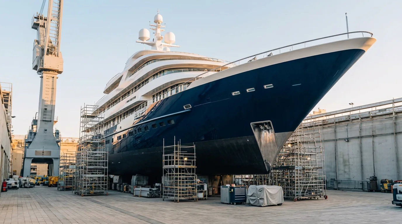 Yacht in a refit shipyard dock